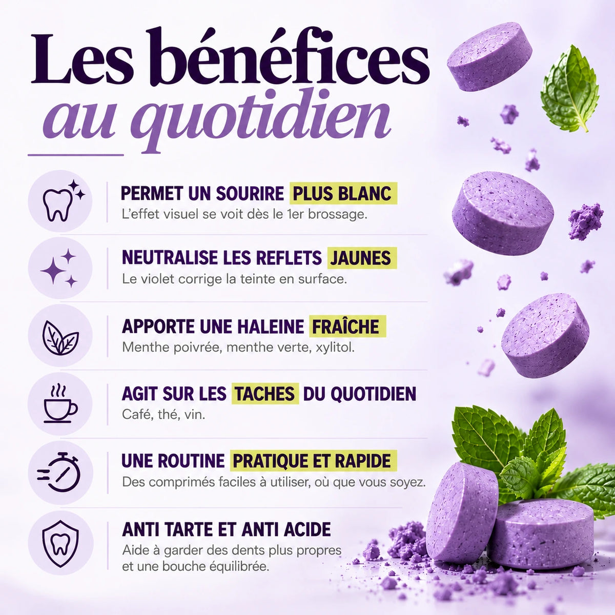 Pastilles de dentifrice solide à croquer blanchissantes MYLILAS